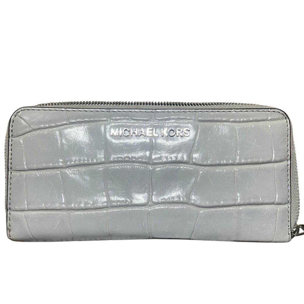 Michael Kors Jet Set Travel metallic crocodile-embossed leather wallet